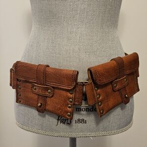 Brown Leather Belt with Pouches